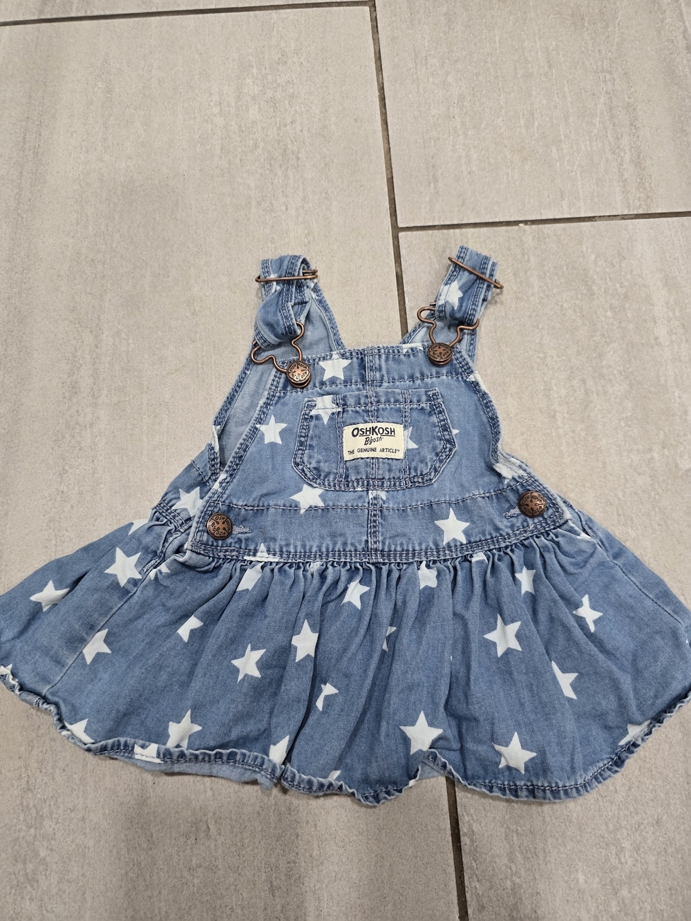 OshKosh B'gosh Star Print Denim Jumper Dress 3 Months Baby Girl Overall Dress